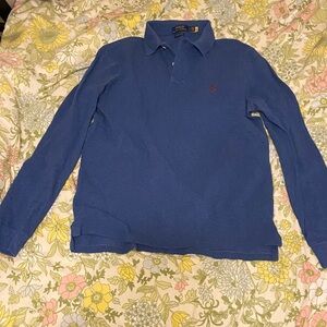 Men’s polo Ralph Lauren custom slim fit blue collard long sleeve - size large